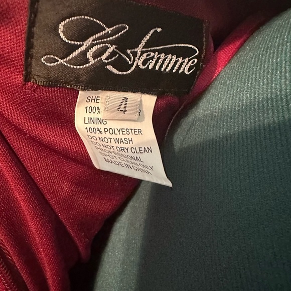 La Femme shinny Jersey Trumpet open Back Front Slit Gown - Picture 5 of 8